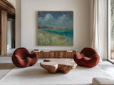 Sky and Sea Crop by Danhui Nai. Shown as extra-large giant wall art in a modern living room. Available as an archival giclee rolled canvas, fine art paper, or poster print. SKU 17174a.