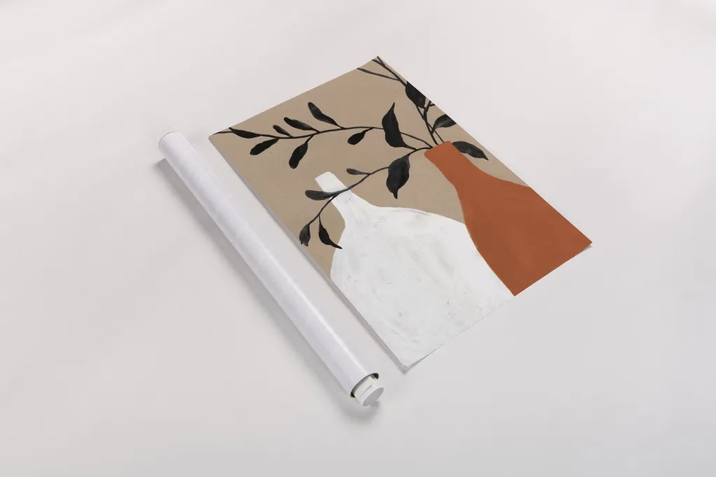 Slender Stems II Terracotta Crop by Danhui Nai. shown as a rolled paper print. Available as archival giclee rolled canvas, fine art paper, or poster print. SKU 80192h.