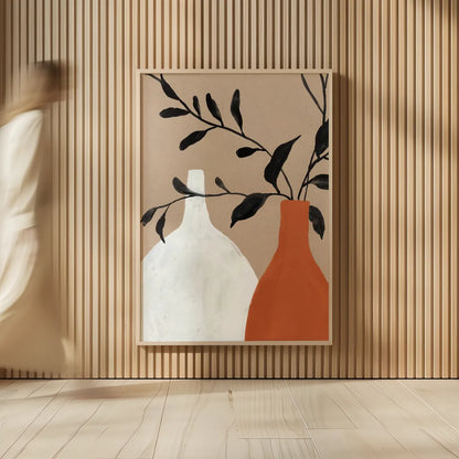 Slender Stems II Terracotta Crop by Danhui Nai. shown as over sized large wall art. Available as an archival giclee rolled canvas, fine art paper, or poster print. SKU 80192h.