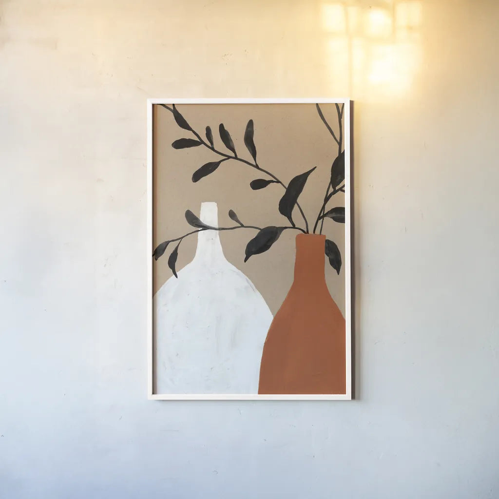 Slender Stems II Terracotta Crop by Danhui Nai. shown as a paper print in a white frame. Available as a archival giclee rolled canvas, fine art paper, or poster print. SKU 80192h.