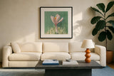 Soft Crocus by Danhui Nai. Displayed in a glass frame with matte in a clean modern living room. Available as an archival giclee rolled canvas, fine art paper, or poster print. SKU 72636a.