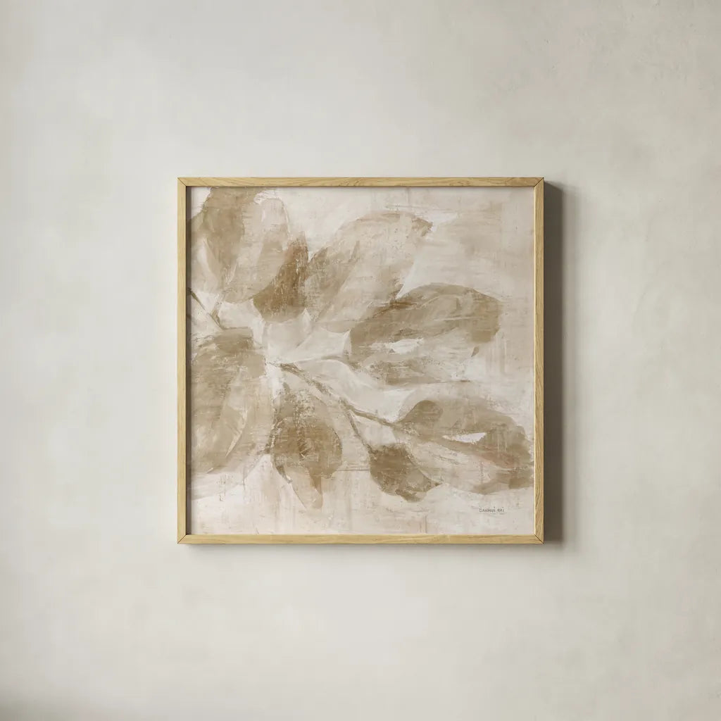 Soft Leaves I Verdant by Danhui Nai. Shown in a natural wood glass frame for a timeless modern aesthetic. Available as an archival giclee rolled canvas, fine art paper, or poster print. SKU 85292a.