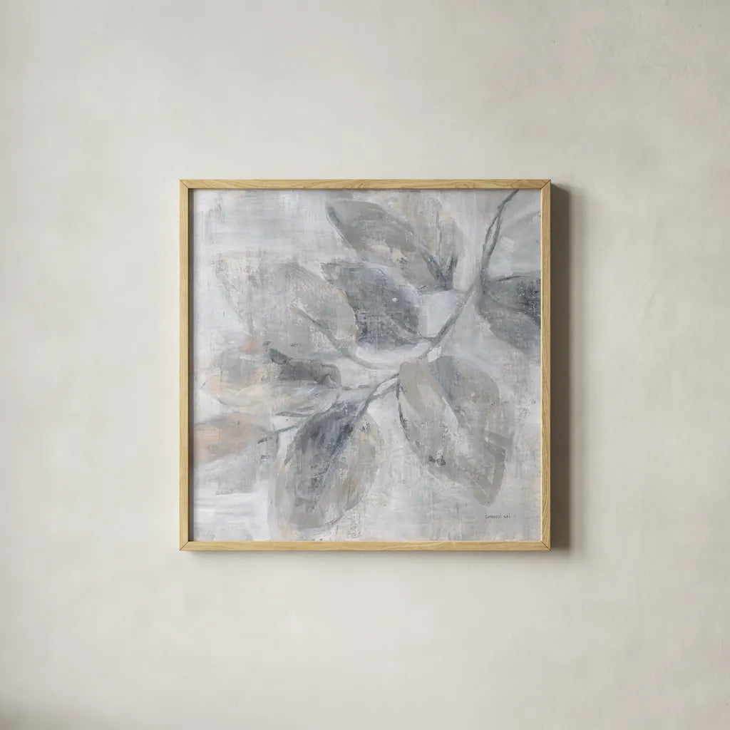 Soft Leaves II by Danhui Nai. Shown in a natural wood glass frame for a timeless modern aesthetic. Available as an archival giclee rolled canvas, fine art paper, or poster print. SKU 84439a.