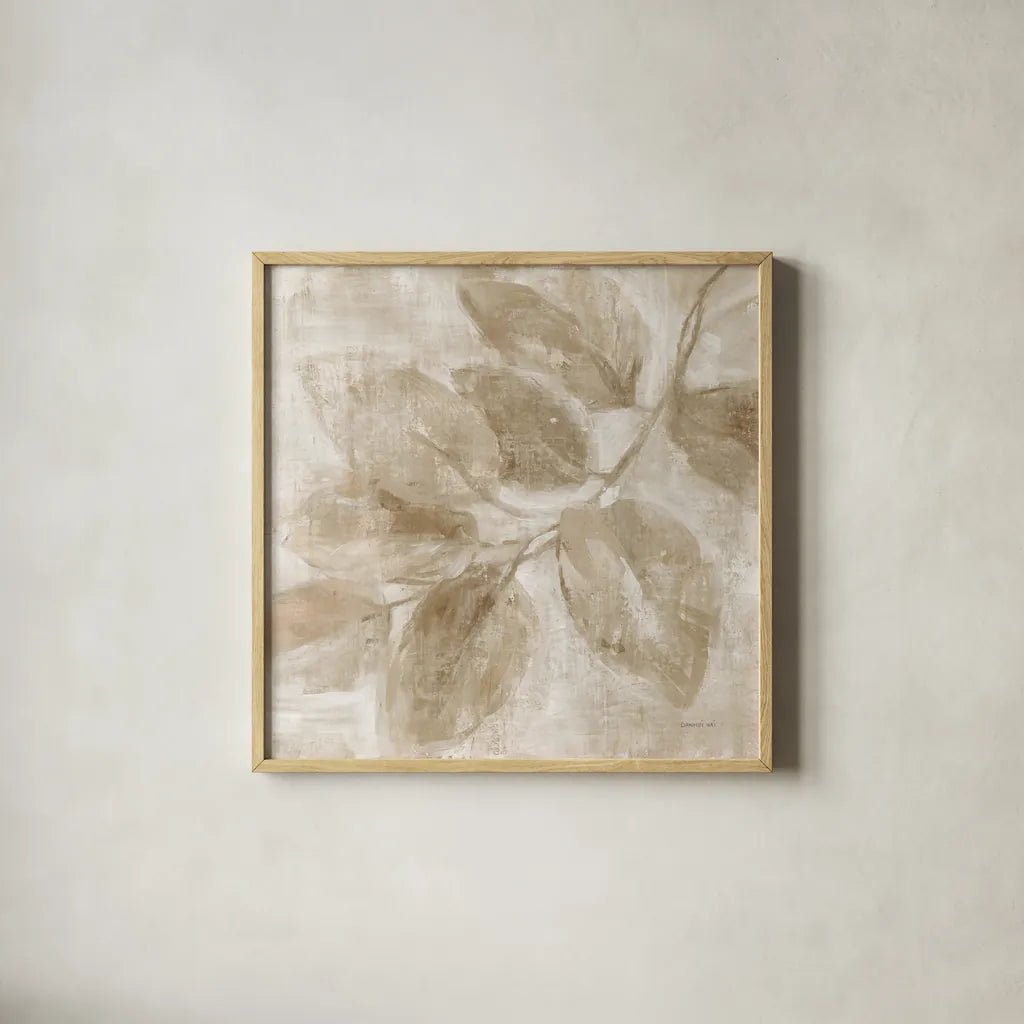 Soft Leaves II Verdant by Danhui Nai. Shown in a natural wood glass frame for a timeless modern aesthetic. Available as an archival giclee rolled canvas, fine art paper, or poster print. SKU 85293a.