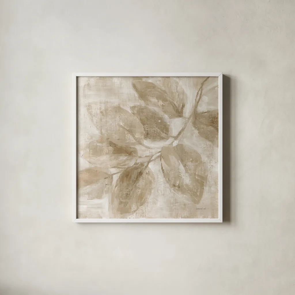Soft Leaves II Verdant by Danhui Nai. Shown in a crisp white glass frame for a clean and minimalist style. Available as an archival giclee rolled canvas, fine art paper, or poster print. SKU 85293a.