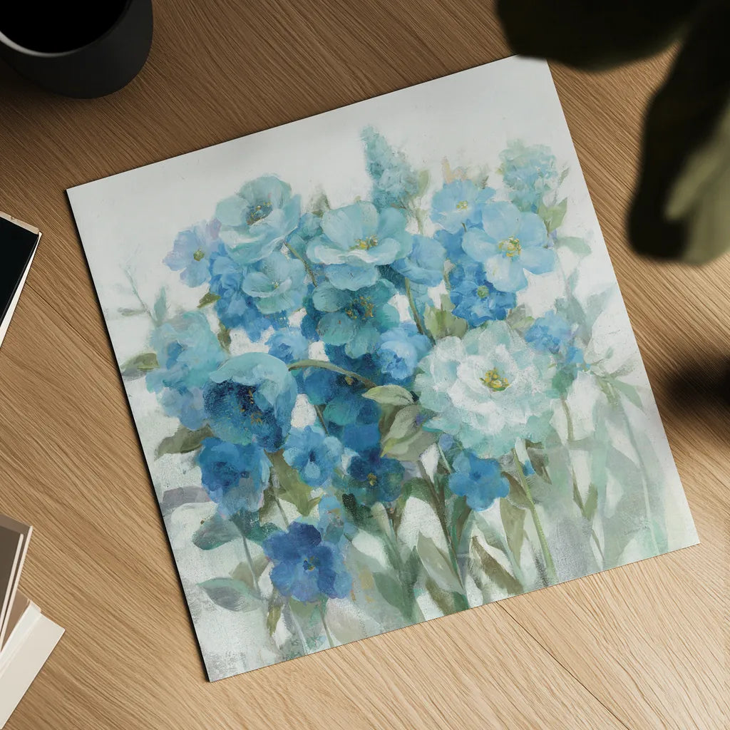 Soft Summer Blues by Danhui Nai. Shown as a detailed flat fine art print, highlighting archival giclee quality. Available as an archival giclee rolled canvas, fine art paper, or poster print. SKU 57587a.