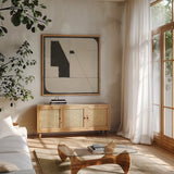 Someday Soon Tan by Danhui Nai. Shown in a natural wood frame in a cozy modern living room. Available as an archival giclee rolled canvas, fine art paper, or poster print. SKU 86781a.
