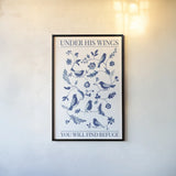 Songbird Celebration Bible Quote by Danhui Nai. shown as a paper print in a black flame. Available as a archival giclee rolled canvas, fine art paper, or poster print. SKU 98884h.