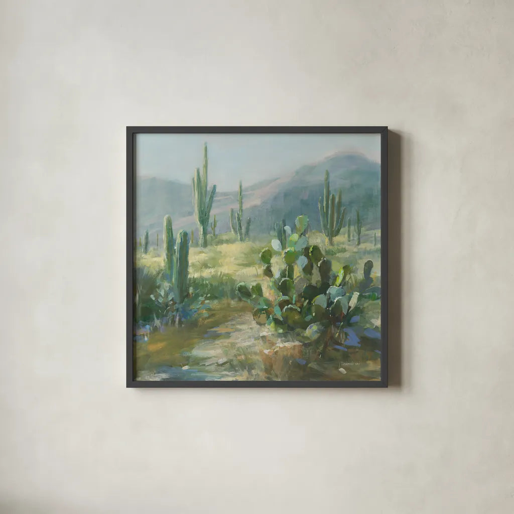 Sonoran Moment by Danhui Nai. Shown in a sleek black glass frame for a contemporary gallery look. Available as an archival giclee rolled canvas, fine art paper, or poster print. SKU 81738a.