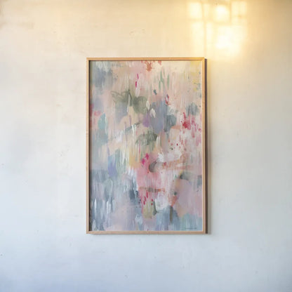 Soothing Abstract by Danhui Nai. shown as a paper print in a natural frame. Available as a archival giclee rolled canvas, fine art paper, or poster print. SKU 69679h.