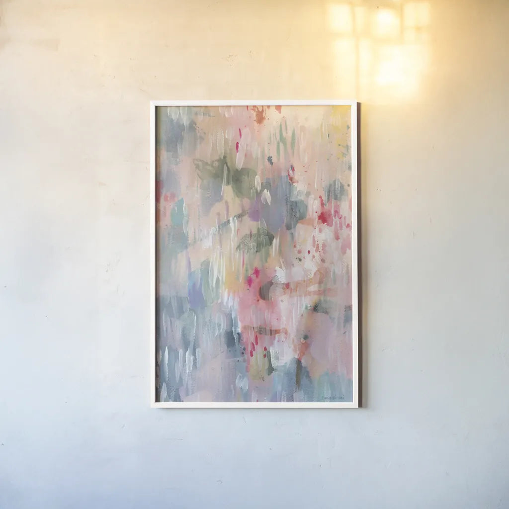 Soothing Abstract by Danhui Nai. shown as a paper print in a white frame. Available as a archival giclee rolled canvas, fine art paper, or poster print. SKU 69679h.