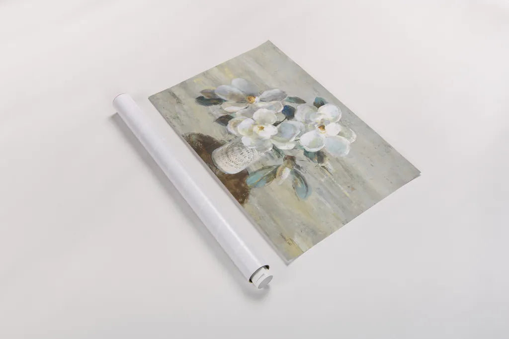 Sophies Magnolia Neutral by Danhui Nai. shown as a rolled paper print. Available as archival giclee rolled canvas, fine art paper, or poster print. SKU 76366i.
