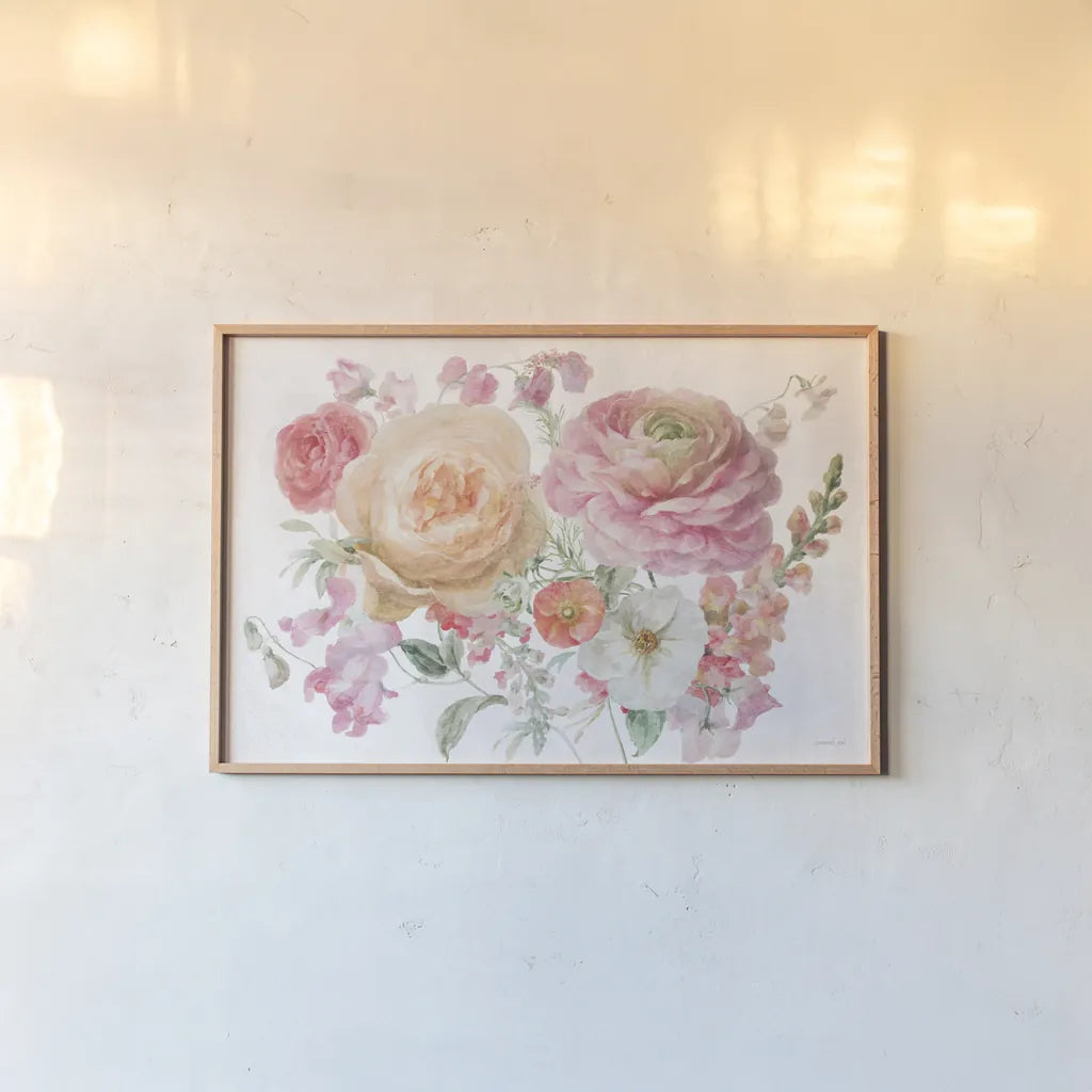 Sorbet Floret I by Danhui Nai. shown as a paper print in a natural frame. Available as a archival giclee rolled canvas, fine art paper, or poster print. SKU 78807i.
