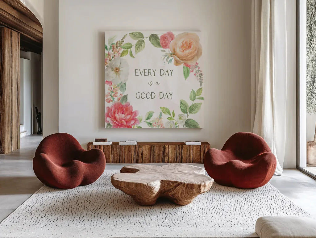 Sorbet Floret VII by Danhui Nai. Shown as extra-large giant wall art in a modern living room. Available as an archival giclee rolled canvas, fine art paper, or poster print. SKU 79859a.