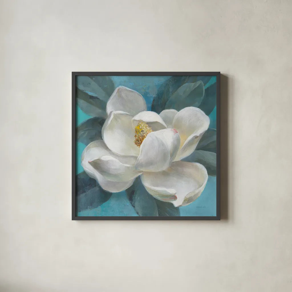 Southern Bloom by Danhui Nai. Shown in a sleek black glass frame for a contemporary gallery look. Available as an archival giclee rolled canvas, fine art paper, or poster print. SKU 66049a.