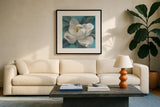 Southern Bloom by Danhui Nai. Displayed in a glass frame with matte in a clean modern living room. Available as an archival giclee rolled canvas, fine art paper, or poster print. SKU 66049a.