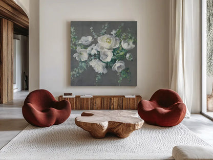 Special Day Crop by Danhui Nai. Shown as extra-large giant wall art in a modern living room. Available as an archival giclee rolled canvas, fine art paper, or poster print. SKU 48992a.