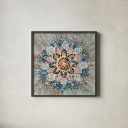 Spice Mandala by Danhui Nai. Shown in a sleek black glass frame for a contemporary gallery look. Available as an archival giclee rolled canvas, fine art paper, or poster print. SKU 75854a.