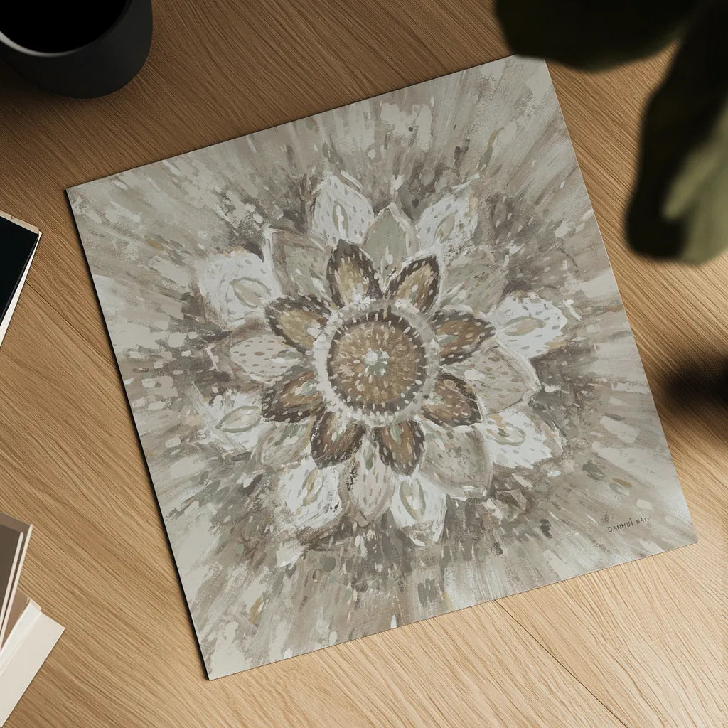 Spice Mandala Neutral by Danhui Nai. Shown as a detailed flat fine art print, highlighting archival giclee quality. Available as an archival giclee rolled canvas, fine art paper, or poster print. SKU 77425a.
