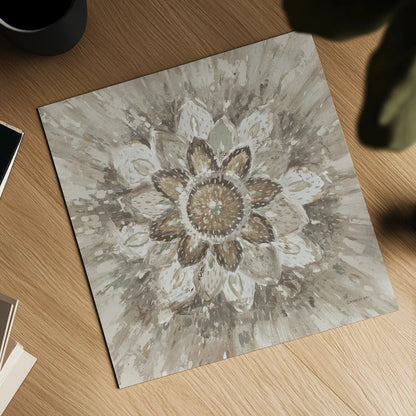 Spice Mandala Neutral by Danhui Nai. Shown as a detailed flat fine art print, highlighting archival giclee quality. Available as an archival giclee rolled canvas, fine art paper, or poster print. SKU 77425a.