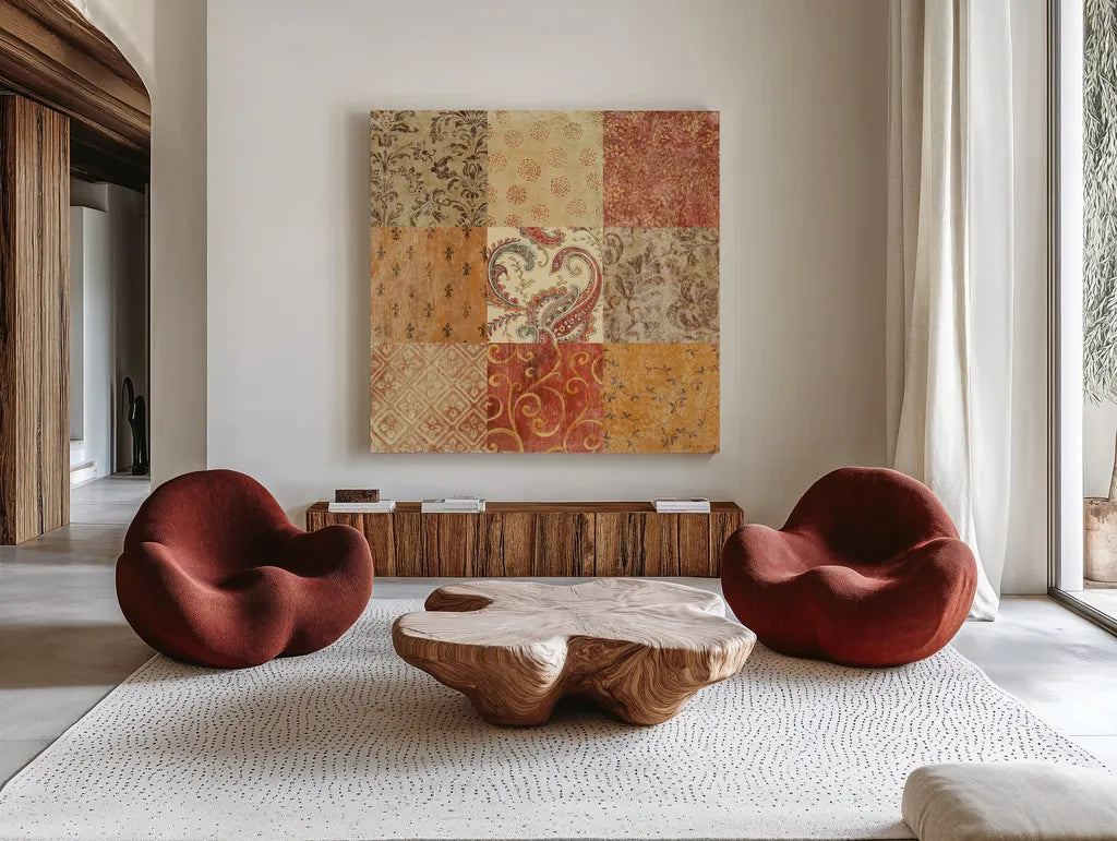 Spiced Up by Danhui Nai. Shown as extra-large giant wall art in a modern living room. Available as an archival giclee rolled canvas, fine art paper, or poster print. SKU 2805a.