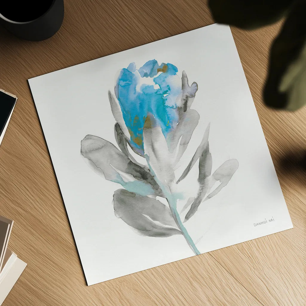Spirit Flower I Blue Crop by Danhui Nai. Shown as a detailed flat fine art print, highlighting archival giclee quality. Available as an archival giclee rolled canvas, fine art paper, or poster print. SKU 75577a.