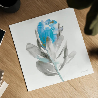 Spirit Flower I Blue Crop by Danhui Nai. Shown as a detailed flat fine art print, highlighting archival giclee quality. Available as an archival giclee rolled canvas, fine art paper, or poster print. SKU 75577a.