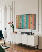 Spirit of the Andes by Danhui Nai. shown as a framed stretched canvas in a living room above a console. Available as a archival giclee rolled canvas, fine art paper, or poster print. SKU 48486i.