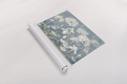 Spring Blossoms II Slate Blue by Danhui Nai. shown as a rolled paper print. Available as archival giclee rolled canvas, fine art paper, or poster print. SKU 85447i.