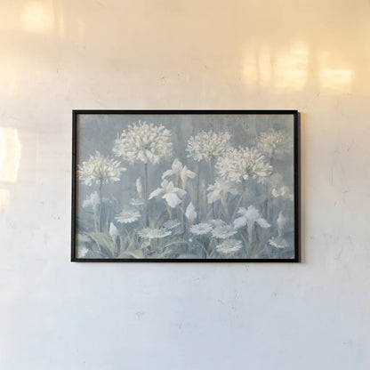 Spring Blossoms II Slate Blue by Danhui Nai. shown as a paper print in a black flame. Available as a archival giclee rolled canvas, fine art paper, or poster print. SKU 85447i.