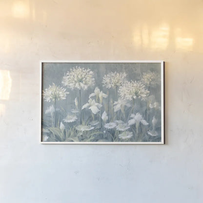Spring Blossoms II Slate Blue by Danhui Nai. shown as a paper print in a white frame. Available as a archival giclee rolled canvas, fine art paper, or poster print. SKU 85447i.