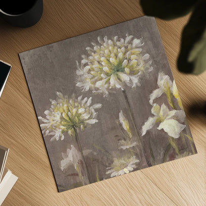 Spring Blossoms Neutral III by Danhui Nai. Shown as a detailed flat fine art print, highlighting archival giclee quality. Available as an archival giclee rolled canvas, fine art paper, or poster print. SKU 22144a.
