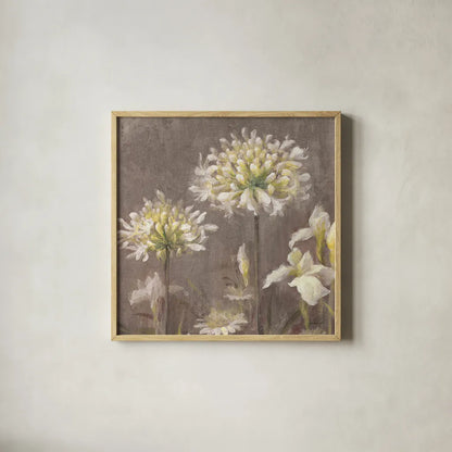 Spring Blossoms Neutral III by Danhui Nai. Shown in a natural wood glass frame for a timeless modern aesthetic. Available as an archival giclee rolled canvas, fine art paper, or poster print. SKU 22144a.