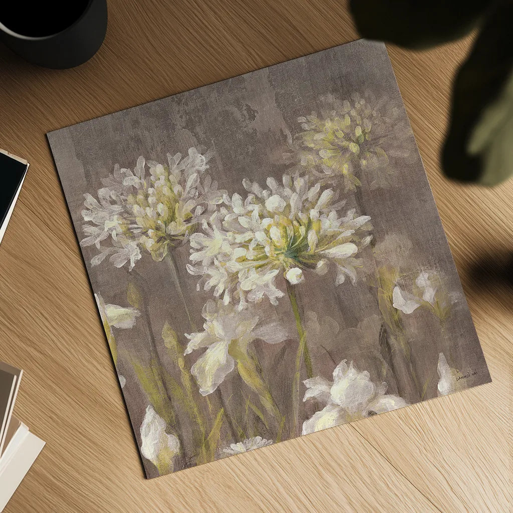 Spring Blossoms Neutral IV by Danhui Nai. Shown as a detailed flat fine art print, highlighting archival giclee quality. Available as an archival giclee rolled canvas, fine art paper, or poster print. SKU 22145a.
