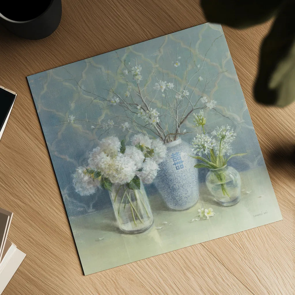 Spring Blossoms Still Life by Danhui Nai. Shown as a detailed flat fine art print, highlighting archival giclee quality. Available as an archival giclee rolled canvas, fine art paper, or poster print. SKU 9376a.