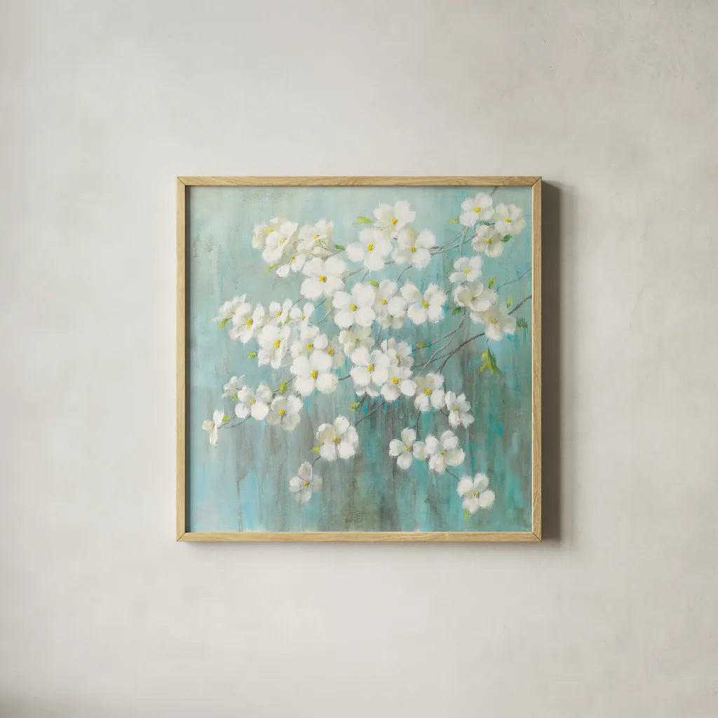 Spring Dream by Danhui Nai. Shown in a natural wood glass frame for a timeless modern aesthetic. Available as an archival giclee rolled canvas, fine art paper, or poster print. SKU 24863a.
