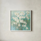 Spring Dream I Abstract by Danhui Nai. Shown in a crisp white glass frame for a clean and minimalist style. Available as an archival giclee rolled canvas, fine art paper, or poster print. SKU 24932a.