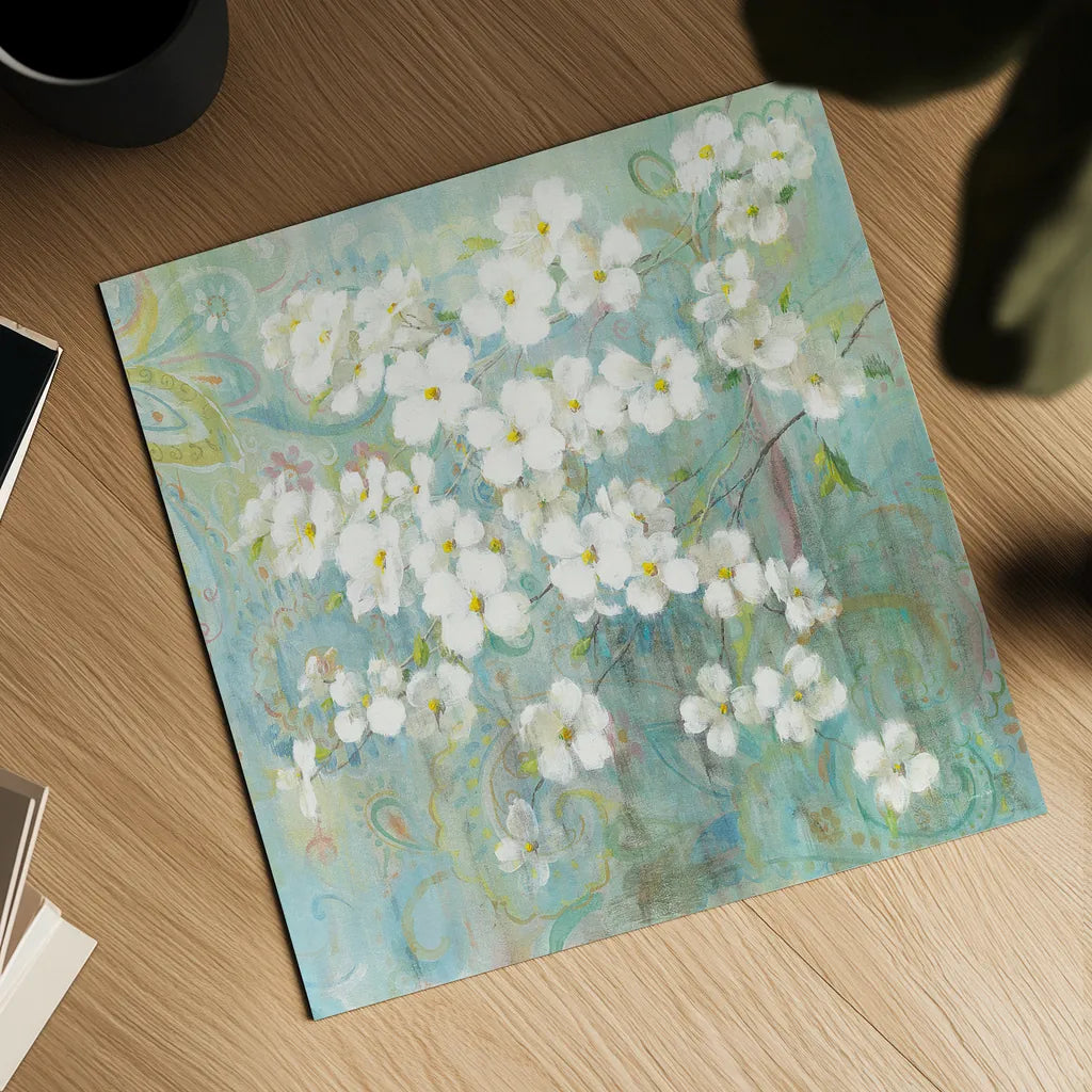 Spring Dream I Paisley by Danhui Nai. Shown as a detailed flat fine art print, highlighting archival giclee quality. Available as an archival giclee rolled canvas, fine art paper, or poster print. SKU 24931a.