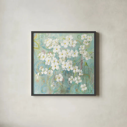 Spring Dream I Paisley by Danhui Nai. Shown in a sleek black glass frame for a contemporary gallery look. Available as an archival giclee rolled canvas, fine art paper, or poster print. SKU 24931a.