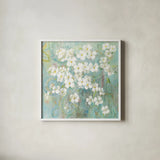 Spring Dream I Paisley by Danhui Nai. Shown in a crisp white glass frame for a clean and minimalist style. Available as an archival giclee rolled canvas, fine art paper, or poster print. SKU 24931a.