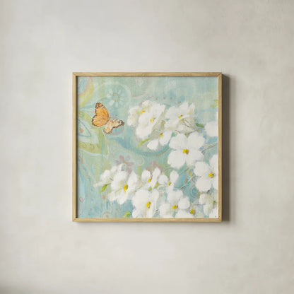 Spring Dream III by Danhui Nai. Shown in a natural wood glass frame for a timeless modern aesthetic. Available as an archival giclee rolled canvas, fine art paper, or poster print. SKU 24927a.