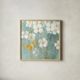 Spring Dream IV by Danhui Nai. Shown in a natural wood glass frame for a timeless modern aesthetic. Available as an archival giclee rolled canvas, fine art paper, or poster print. SKU 24928a.