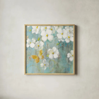 Spring Dream IV by Danhui Nai. Shown in a natural wood glass frame for a timeless modern aesthetic. Available as an archival giclee rolled canvas, fine art paper, or poster print. SKU 24928a.