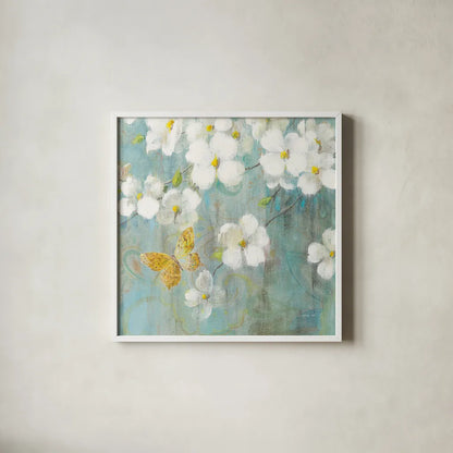 Spring Dream IV by Danhui Nai. Shown in a crisp white glass frame for a clean and minimalist style. Available as an archival giclee rolled canvas, fine art paper, or poster print. SKU 24928a.