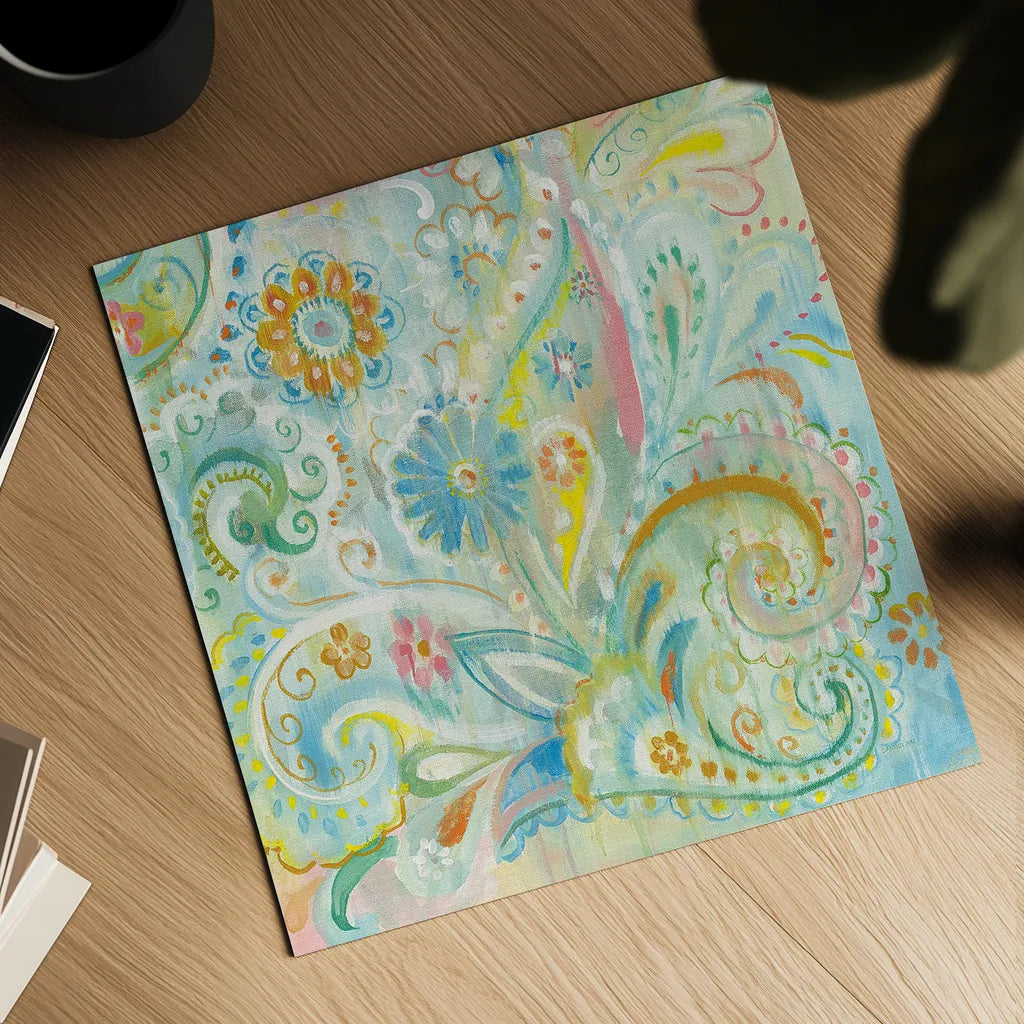 Spring Dream Paisley III by Danhui Nai. Shown as a detailed flat fine art print, highlighting archival giclee quality. Available as an archival giclee rolled canvas, fine art paper, or poster print. SKU 24934a.