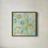 Spring Dream Paisley III by Danhui Nai. Shown in a sleek black glass frame for a contemporary gallery look. Available as an archival giclee rolled canvas, fine art paper, or poster print. SKU 24934a.