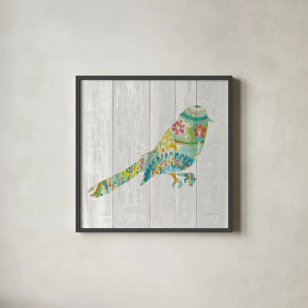 Spring Dream Paisley X by Danhui Nai. Shown in a sleek black glass frame for a contemporary gallery look. Available as an archival giclee rolled canvas, fine art paper, or poster print. SKU 24941a.