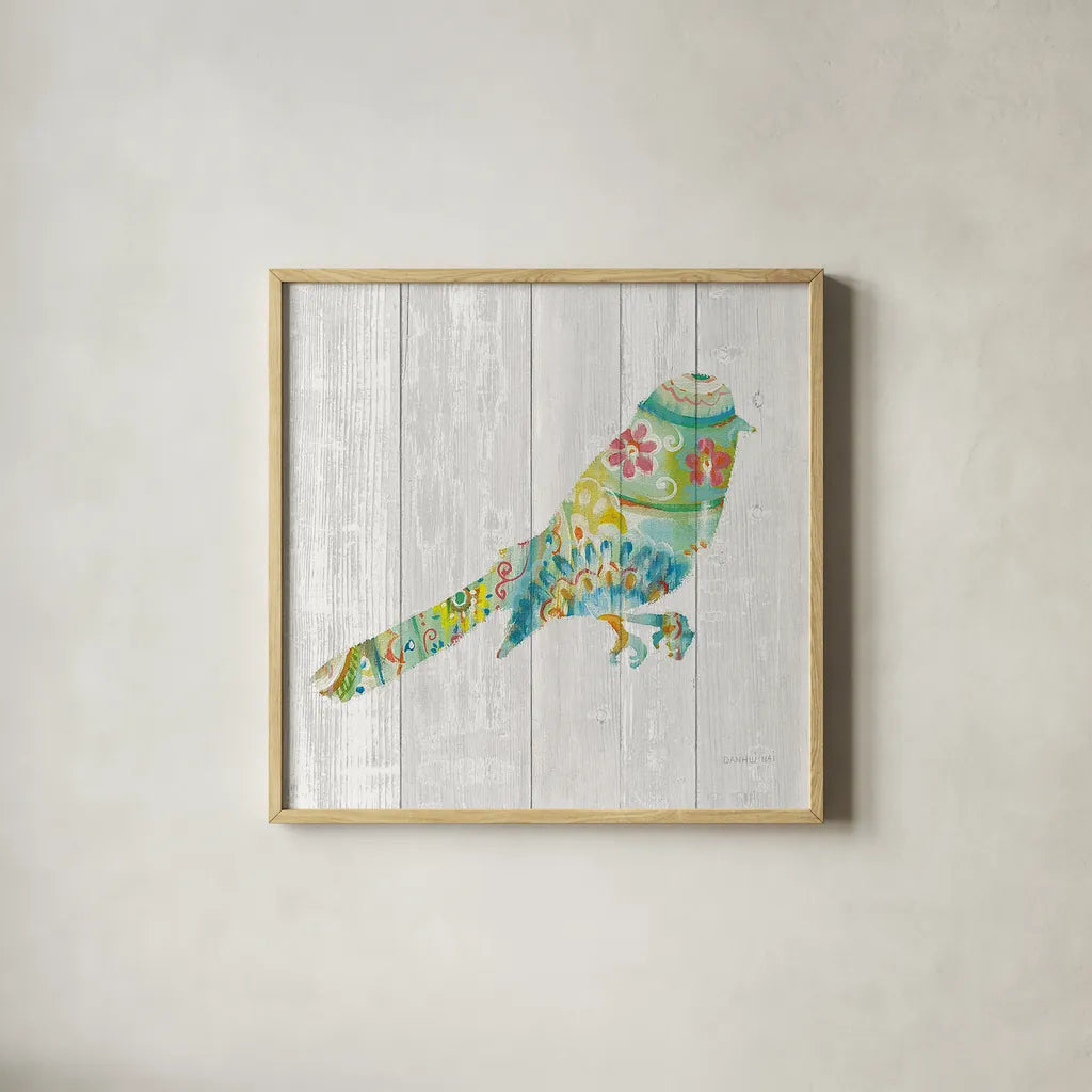 Spring Dream Paisley X by Danhui Nai. Shown in a natural wood glass frame for a timeless modern aesthetic. Available as an archival giclee rolled canvas, fine art paper, or poster print. SKU 24941a.