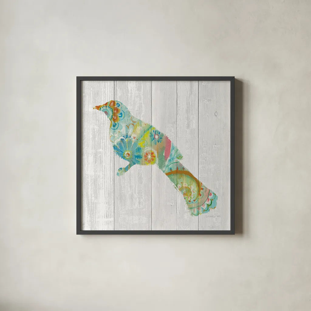 Spring Dream Paisley XI by Danhui Nai. Shown in a sleek black glass frame for a contemporary gallery look. Available as an archival giclee rolled canvas, fine art paper, or poster print. SKU 24942a.