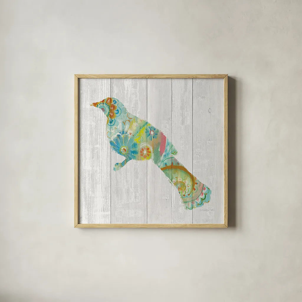 Spring Dream Paisley XI by Danhui Nai. Shown in a natural wood glass frame for a timeless modern aesthetic. Available as an archival giclee rolled canvas, fine art paper, or poster print. SKU 24942a.